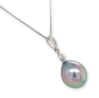 14k White Gold 12.5mm Black Tahitian Pearl Pendant Peacock Color (#J7029)