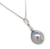 14k White Gold 12.5mm Black Tahitian Pearl Pendant Peacock Color (#J7029)