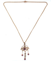 10k Yellow Gold Lavaliere with Seed Pearls and Purple Paste Stones (#J6057)
