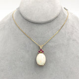 14k Gold Oval 13.89 Carat Australian Genuine Natural Opal Pendant Rubies #J6715