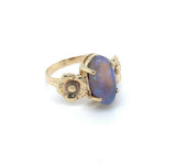 14k Yellow Gold Art Nouveau 3 Carat Genuine Natural Black Opal Ring (#J5332)