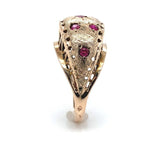 14k Yellow Rosey Gold Retro Synthetic Lab-Created Ruby Dome Ring (#J6311)