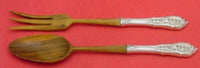 Rose Point by Wallace Sterling Silver Salad Serving Set w/ Olive Wood 11"