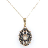 14k Gold Oval Genuine Natural Opal Pendant with Pierced Scrollwork (#J6226)