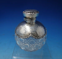 English Sterling Silver Dresser Jar Hand Hammered with Cut Crystal (#5480)