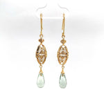 14k Gold Green Genuine Natural Prasiolite Quartz Briolette Earrings (#J5509)