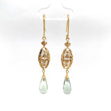 14k Gold Green Genuine Natural Prasiolite Quartz Briolette Earrings (#J5509)