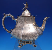 Edward John and Barnard English Victorian Sterling Tea Set 4pc w/Bird (#7677)