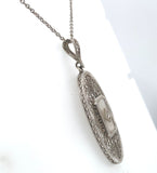 14k Gold Art Deco Genuine Natural Rock Crystal Quartz Filigree Pendant (#J6275)