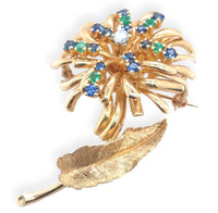 14k Gold Genuine Diamond Sapphire Emerald Flower Pin by Dan Frere (#J7040)
