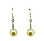 14k Yellow Gold 9.5mm Golden South Sea Pearl Dangle Earrings (#J4615)