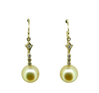 14k Yellow Gold 9.5mm Golden South Sea Pearl Dangle Earrings (#J4615)