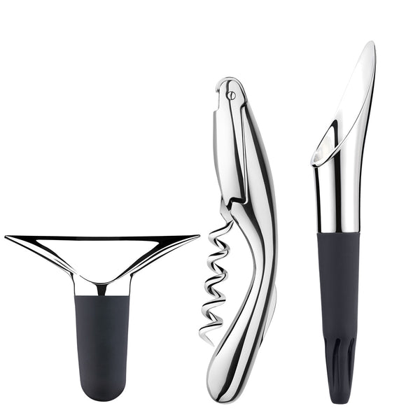 Georg Jensen Stainless Steel Bar Set 3 Pieces Corkscrew Stopper Wine Pourer NOS
