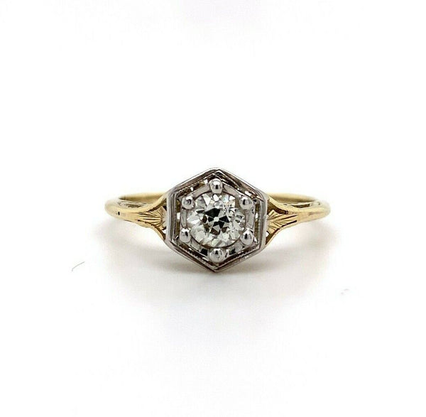14k Yellow Gold Art Deco 1/3ct Genuine Natural Diamond Ring (#J5422)