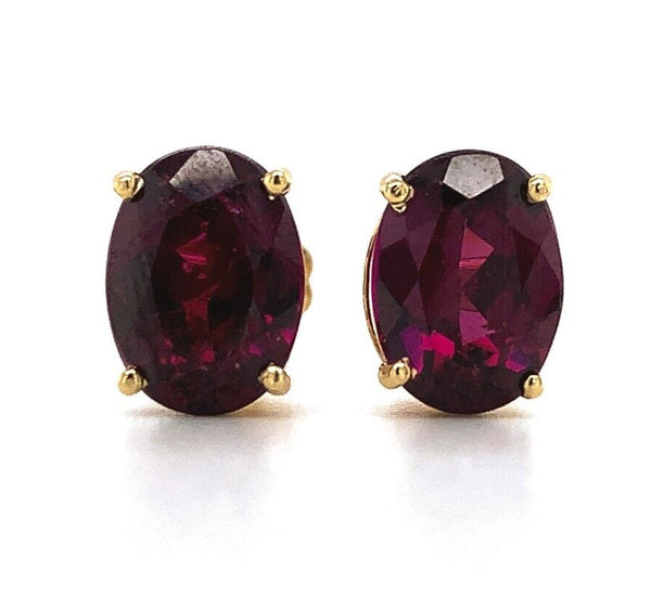 14k Yellow Gold 3.43ct TW Oval Genuine Natural Rhodolite Garnet Earrings #J6107