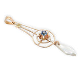 10k Yellow Gold Lavaliere Pendant with Blue Glass Jewelry (#J7455)