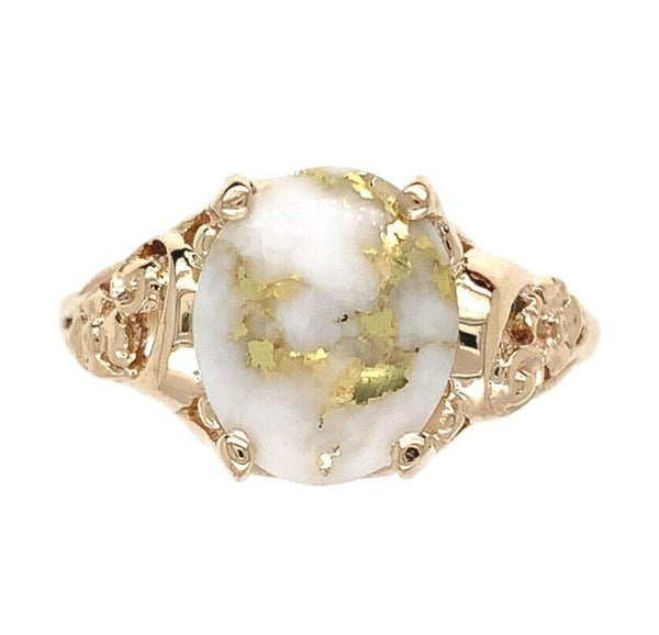 10k Yellow Gold 3.16ct Genuine Natural Gold Vein Quartz Ring Size 9.25 (#J6937)