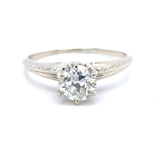 14k White Gold Antique .76ct Genuine Natural Diamond Engagement Ring (#J5191)