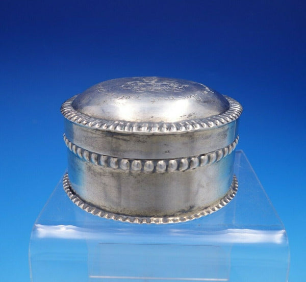 Dutch .833 Silver Box Hand Engraved Crest 2" x 3 1/2" Diameter (#4326)