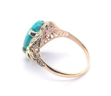 10k Yellow Gold Vintage Genuine Natural Turquoise Ring Applied Flowers (#J5213)