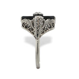 Art Deco 10k Genuine Natural Black Onyx and Diamond Filigree Ring 6.5 (#J7082)