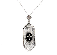 10k White Gold Filigree Genuine Natural Black Onyx Pendant Jewelry (#J5626)