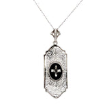 10k White Gold Filigree Genuine Natural Black Onyx Pendant Jewelry (#J5626)