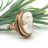 10k Gold Filigree Ring with 3-D High Relief Genuine Natural Shell Cameo (#J7272)