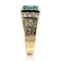 14k Gold 3.55 Carat Blue Genuine Natural Zircon Men's Ring w/ Diamonds (#J6920)