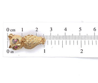 14k Yellow Gold Owl Pin with Genuine Natural Ruby Eyes 1" x 1/2" (#J6014)