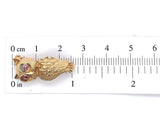 14k Yellow Gold Owl Pin with Genuine Natural Ruby Eyes 1" x 1/2" (#J6014)