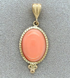 14k Yellow Gold Natural 3.77 Carat Oval Genuine Natural Coral Pendant (#J7435)