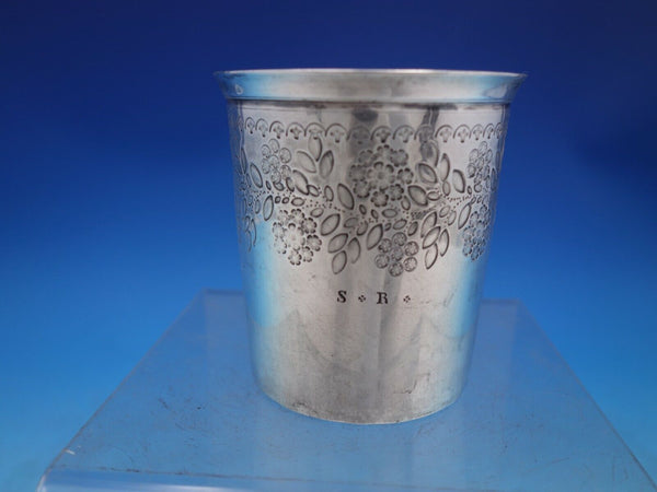 French .950 Sterling Silver Beaker / Cup Stamped Wide Boarder of Flowers (#6707)