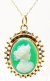 14K Gold Green Genuine Natural Cameo Pendant (#J3372)
