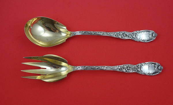 Chrysanthemum Vermeil by Tiffany and Co Sterling Salad Serving Set GW 10 1/2"