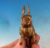 Gilt Antique Measuring Tape Rabbit Form w/Celluloid Blue-Green Easter Egg #J1321