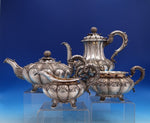 Edward Barnard English Georgian Sterling Silver Tea Set 4pc 3-D Gourds (#7502)