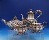 Edward Barnard English Georgian Sterling Silver Tea Set 4pc 3-D Gourds (#7502)