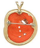14k Yellow Gold Carved Birds Genuine Natural Coral Pin Brooch Pendant (#J7340)