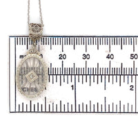 14k Gold Filigree Genuine Natural Rock Crystal Diamond Pendant w/ Chain (#J6499)