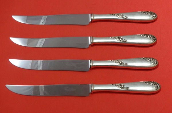 Sweetheart Rose by Lunt Sterling Silver Steak Knife Set 4pc Texas Sized Custom