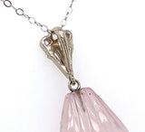 Art Deco Inspired 14k White Gold Genuine Natural Rose Quartz Pendant (#J5700)