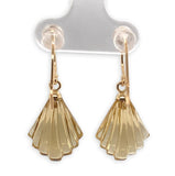 14k Gold Genuine Natural Citrine Carved Fan Shaped Drop Earrings (#J7520)