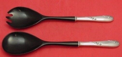 Sweetheart Rose by Lunt Sterling Silver Salad Serving Set 2pc w/Black Plastic