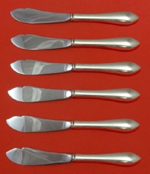 Pointed Antique Reed Barton Dominick Haff Sterling Trout Knife Set 6pc Custom