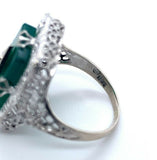 10k White Gold Filigree Genuine Natural Chrysoprase and Diamond Ring (#J4979)