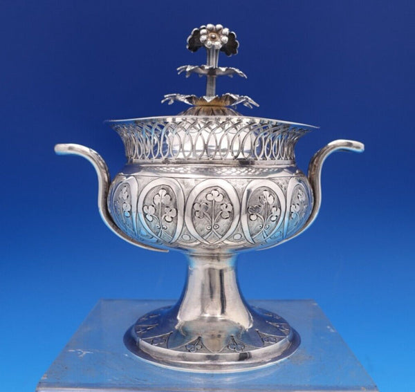 Austrian .813 Silver Sugar Bowl w/ 3-D Leaf and Flower 3 Level Finial (#8442)