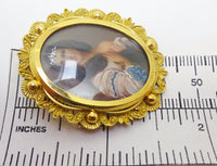 18k Hand Painted Portrait Pin / Pendant with Genuine Natural Diamonds (#J3419)