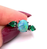 Platinum 1.95 Carat Genuine Natural Black Opal and Emerald Ring Jewelry (#J5633)