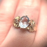 10k Yellow Gold Ring with 1.15ct Oval Genuine Natural Aquamarine w/Leaves #J6767